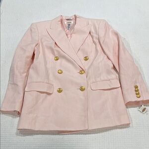 Talbots women Blazer Pastel Pink Linen Gold Buttons italian fabric sz4
